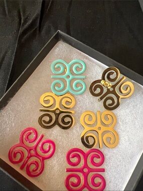 Multicolor Swirl Stud Earring Set — Pink, Turquoise & Gold